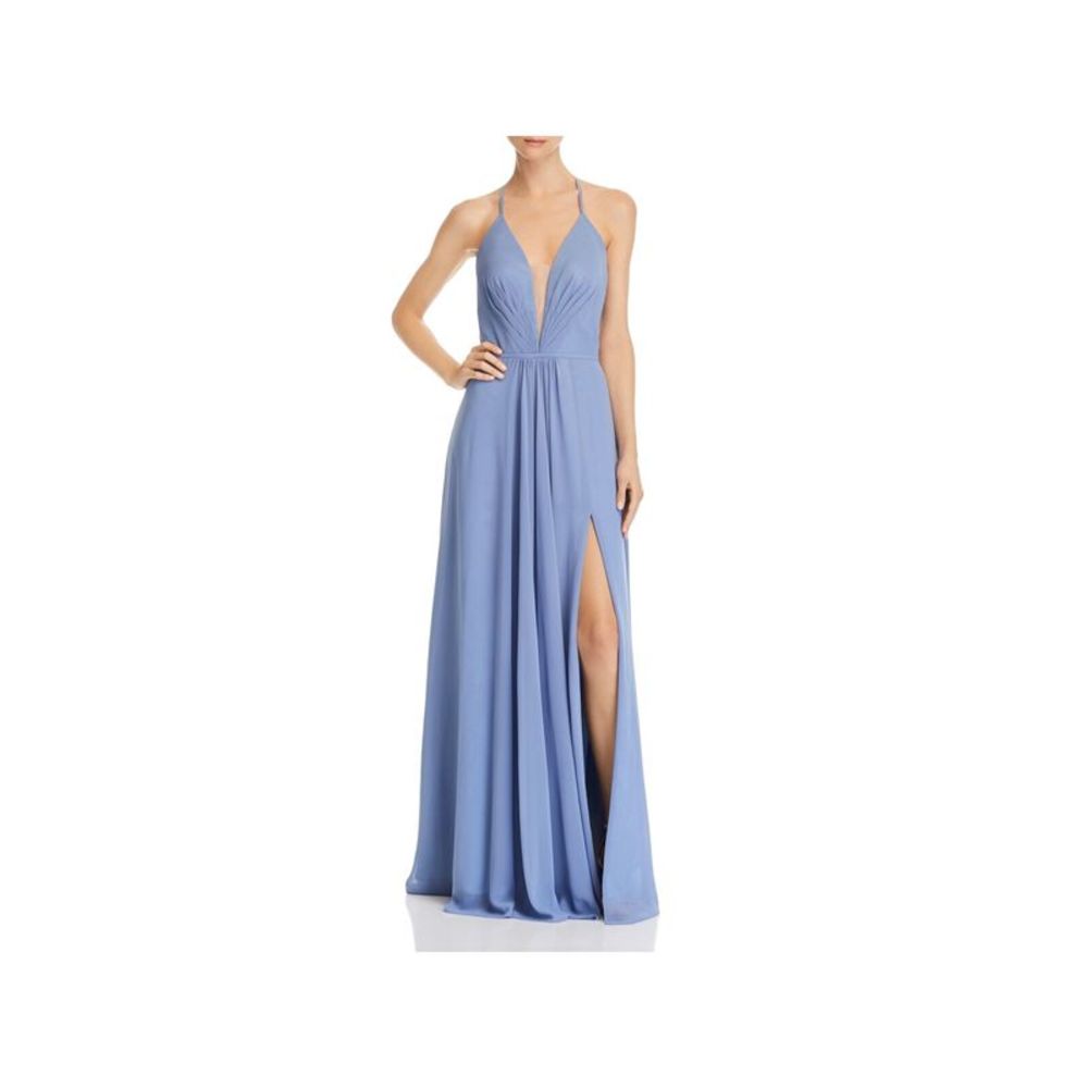 AQUA DRESSES Womens Light Blue Up Back Thigh High Slit Formal Dress 2